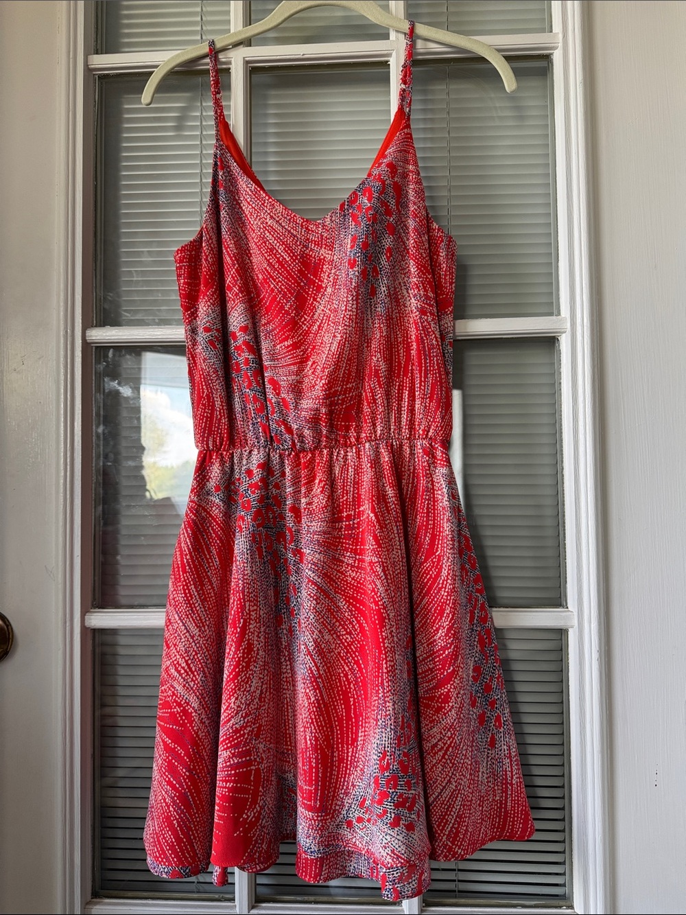 Vibrant Red Printed Spaghetti-Strap Mini Dress